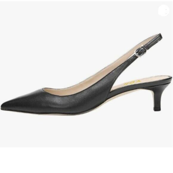 YDN Womens Kitten Low Heels Office Pumps Pointed Toe Comfy Shoes Slingback Black - Picture 1 of 8